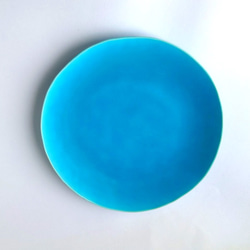 美しい青のお皿　8寸皿　陶器　 2枚目の画像