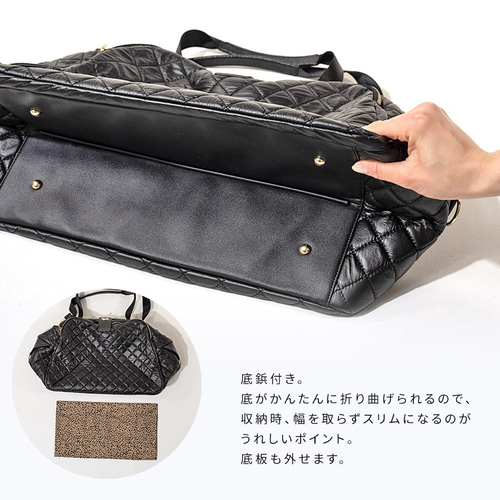 POTIORブラック キルティング ボストンバッグ 中型 ボストンバッグ キルティング 肩掛け 旅行 LLサイズ ブラック