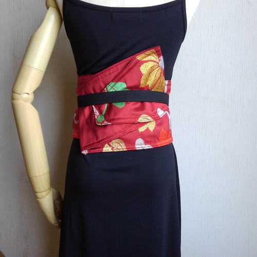 再販帯サッシュ☆ワイン色帯ベルト☆帯コルセット☆正絹帯