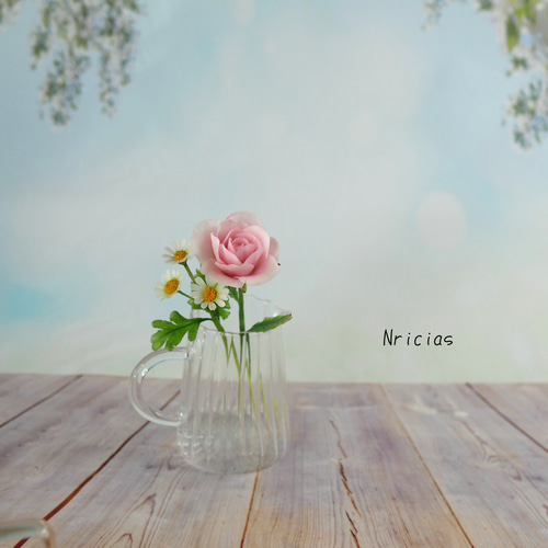コロンと丸っこい薔薇✿クレイフラワー ピンクNO.H1-P2L アート