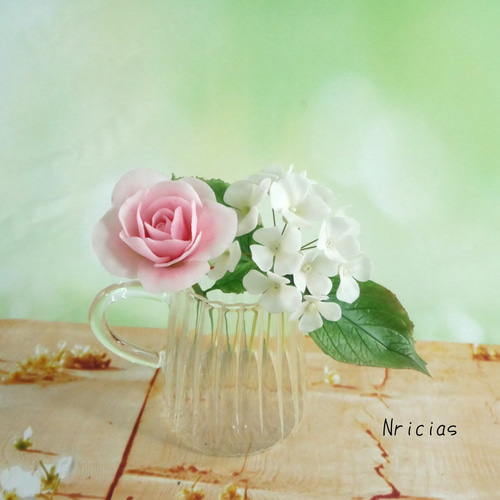 コロンと丸っこい薔薇✿クレイフラワー ピンクNO.H1-P2L アート