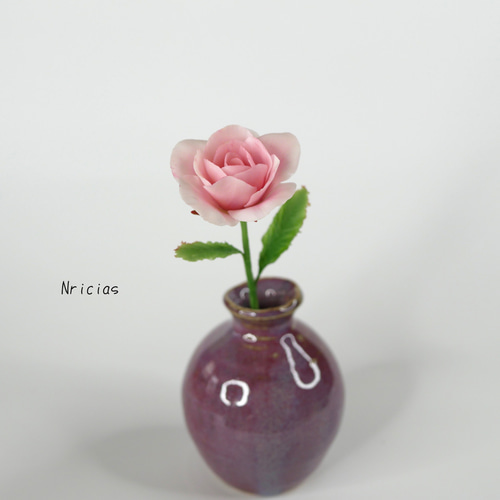 コロンと丸っこい薔薇✿クレイフラワー ピンクNO.H1-P2L アート