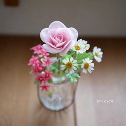 コロンと丸っこい薔薇✿クレイフラワー　ピンクNO.H1-P2L 18枚目の画像