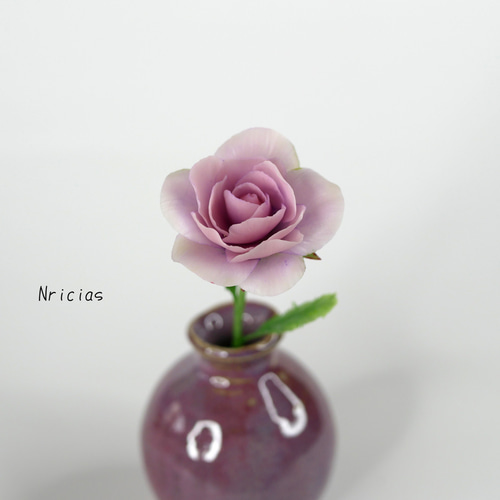 一輪でも美しい薔薇 淡い色が素敵 ✿クレイフラワー 薄紫 NO.H1-OL