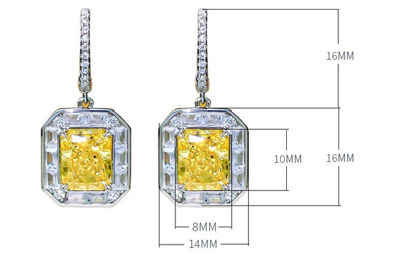 イエロー 角丸長方形 高炭素ダイヤモンド キラキラ ゴージャス ヘイローピアス フープ 黄色 モダン ホワイト 白 派手 6枚目の画像
