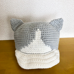 猫帽子☆ハチワレ☆キッズキャップ　50cm〜54cm  ♡保護猫支援♡ 1枚目の画像