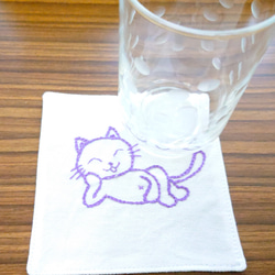 【送料無料】コースター 手刺し 繰り返し洗って使える　猫　日本製　プチギフト　限定品 6枚目の画像