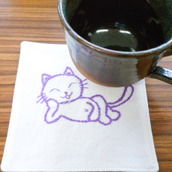 【送料無料】コースター 手刺し 繰り返し洗って使える　猫　日本製　プチギフト　限定品 5枚目の画像
