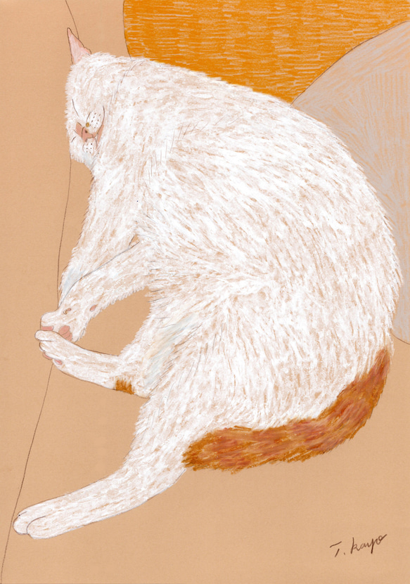 原画「ソファーで眠る白猫」 1枚目の画像