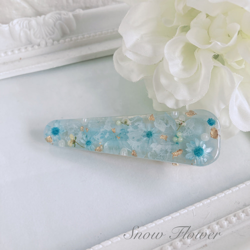 レジンヘアクリップブルーホワイト春夏サインストーン