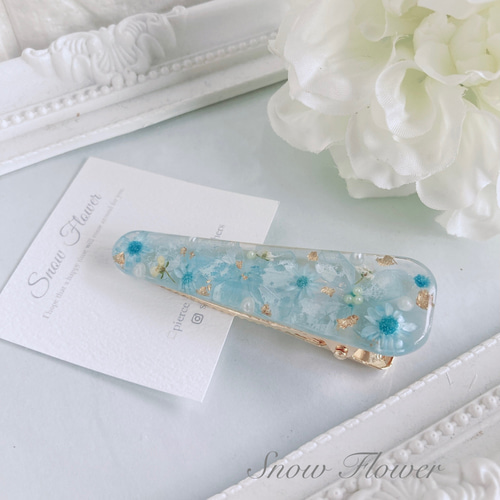 ドライフラワー 大人可愛い ミルキーブルー レジン ヘアクリップ ヘア