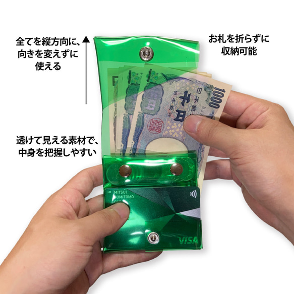 2点¥1,000割　圧倒的にコンパクト！シンプルで小さく薄いお札を折らないクリアPVC二つ折りミニ財布【Irohato】 4枚目の画像