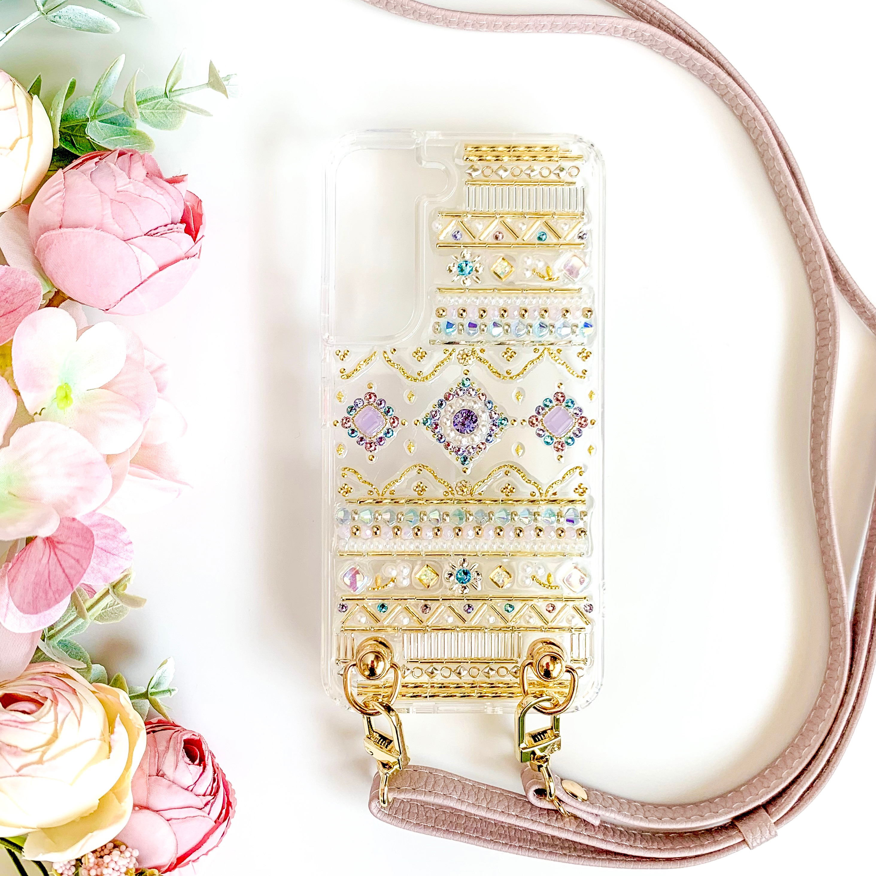 【全機種制作可】ひんやりシャーベットカラー 《ショルダーストラップ付き》3月誕生石カラー アクアマリン