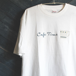 【3色展開】『Cafe Time』オリジナル　ビッグシルエットTシャツ／ホワイト 1枚目の画像