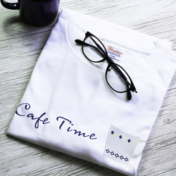 【3色展開】『Cafe Time』オリジナル　ビッグシルエットTシャツ／ホワイト 2枚目の画像