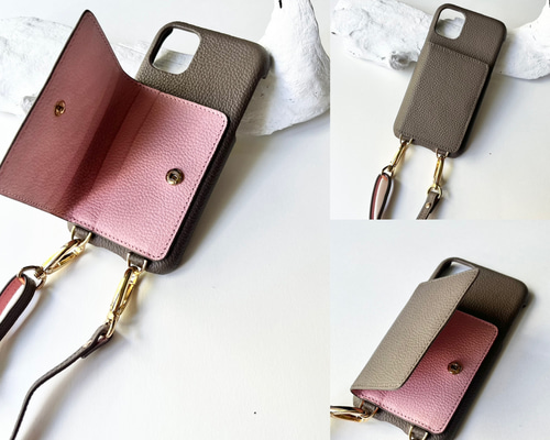 ITALIA産チョコ 高級ショルダー本革スマホケース❤ハンドメイド✿iPhone f41a9d8bb28c741f0b43703d24cede