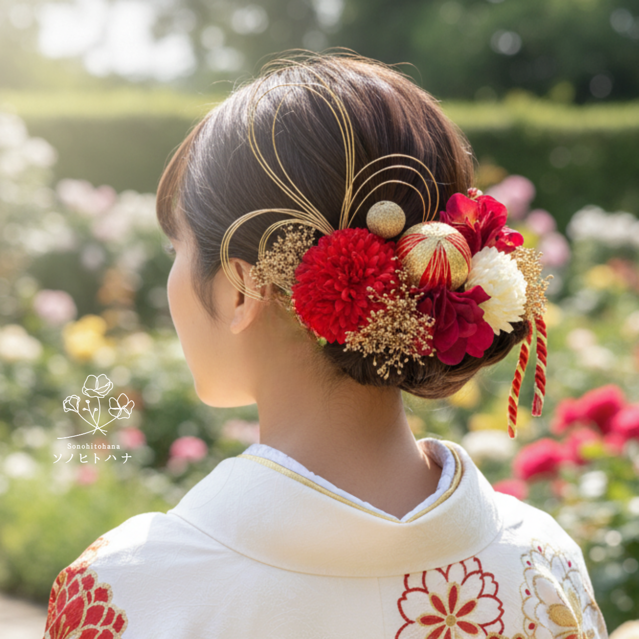 【成人式・卒業式】赤×金 水引の髪飾り｜振袖・袴・和装に　KA-23032R