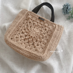 ハンドメイド　お花もりもり麻紐バック 特集掲載】花モチーフつなぎの麻紐かごバッグ かごバッグ monyu