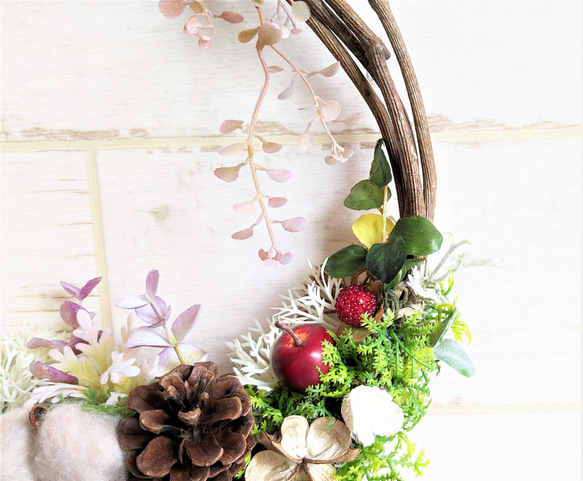 玄関リース　　ブラウンコットンリース　　秋リース,　クリスマスリース、　ニッチ、ギフトなど。 3枚目の画像