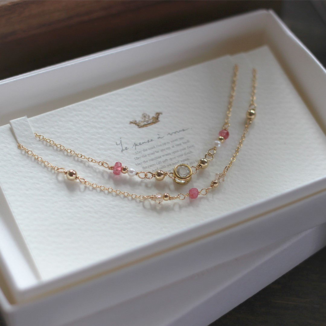 Candy charm 14KGF 2連Bracelet/レッドスピネル/8月誕生石