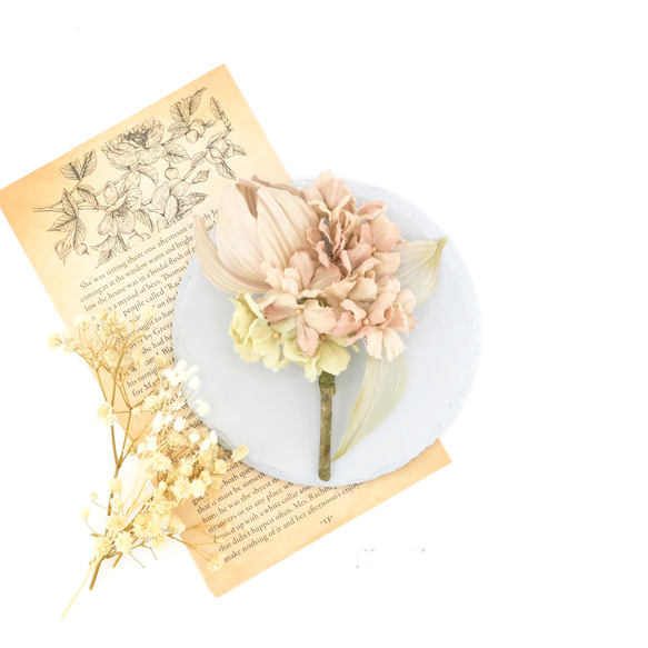 Corsage. コサージュ" Antique bouquet. " | チューリップ×紫陽花 | アンティークピンク 1枚目の画像