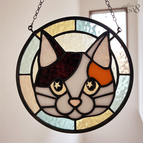三毛猫のステンドグラス サンキャッチャー ダブルオウエイト 通販