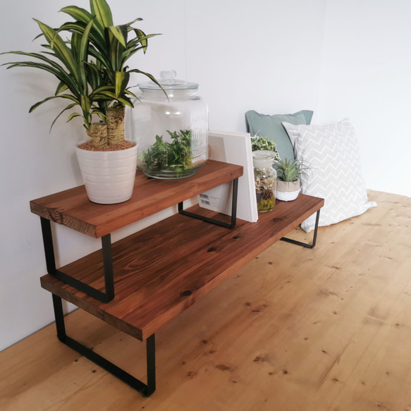 無垢材とアイアンのシェルフ / 奥行 幅広タイプ / M 80cm / 複数購入で送料がお得！ / 植物置き リビング 5枚目の画像