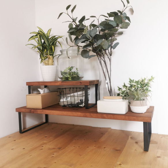 無垢材とアイアンのシェルフ / 奥行 幅広タイプ / M 80cm / 複数購入で送料がお得！ / 植物置き リビング 7枚目の画像