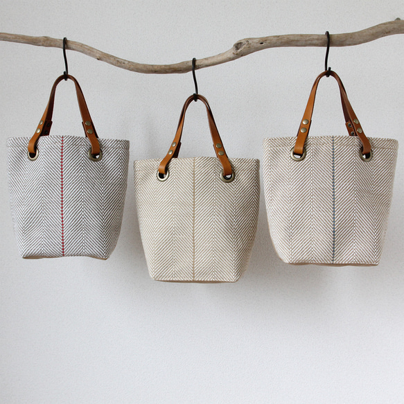 手織りカフェバッグ S_バケツ型 ｜コーヒー染め トートバッグ arbre