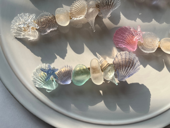新作♡シーグラスと海の貝殻のレジンのヘアクリップ♡ヘアアクセサリー浴衣夏 5枚目の画像