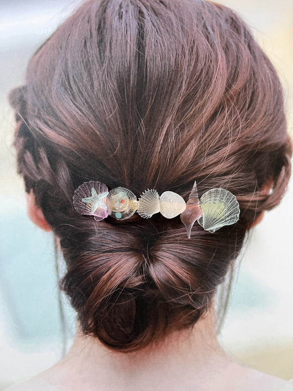 新作♡シーグラスと海の貝殻のレジンのヘアクリップ♡ヘアアクセサリー浴衣夏 18枚目の画像