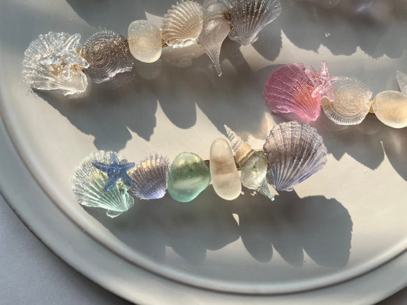 新作♡シーグラスと海の貝殻のレジンのヘアクリップ♡ヘアアクセサリー浴衣夏 16枚目の画像