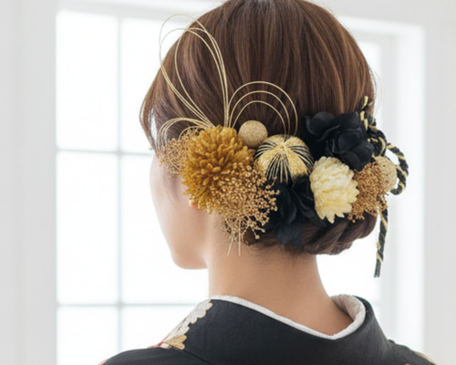 ヘアアクセサリー　髪飾り　ヘッドドレス 黒金　卒業式　結婚式　成人式パーティ ブラック×ゴールド 成人式髪飾り 卒業式 ウェディング ヘッド