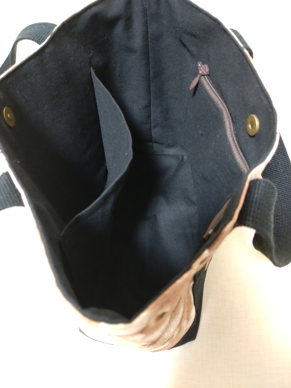 柴犬みっしりぎゅうぎゅう柄×ブラック切り替えトートバッグ　2色 8枚目の画像