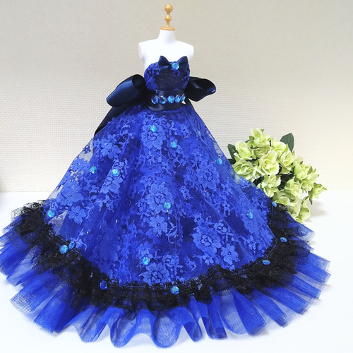 290一点物ミニチュアウェディングドレスモワティエ好きブルー青ロング  