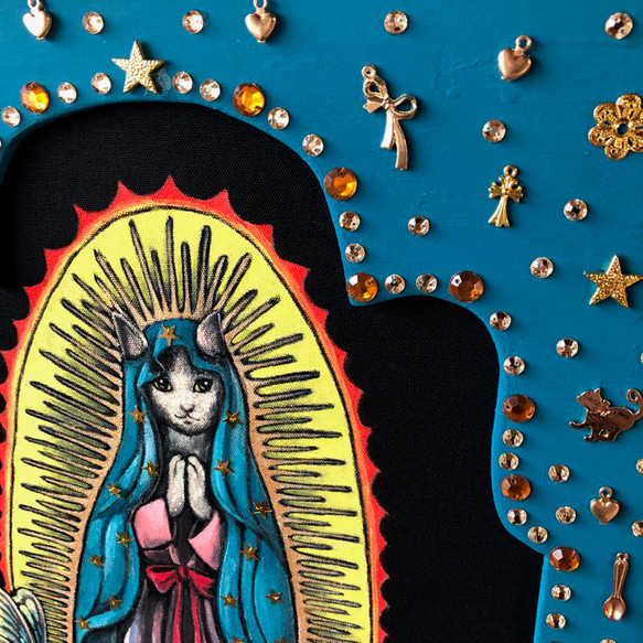 「グアダルーペの聖猫」F6サイズ アート作品 額付 原画 猫 徳島洋子作品 ★ 星月猫 