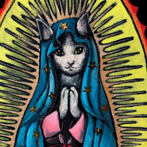 「グアダルーペの聖猫」F6サイズ アート作品 額付 原画 猫 徳島洋子作品 ★ 星月猫 
