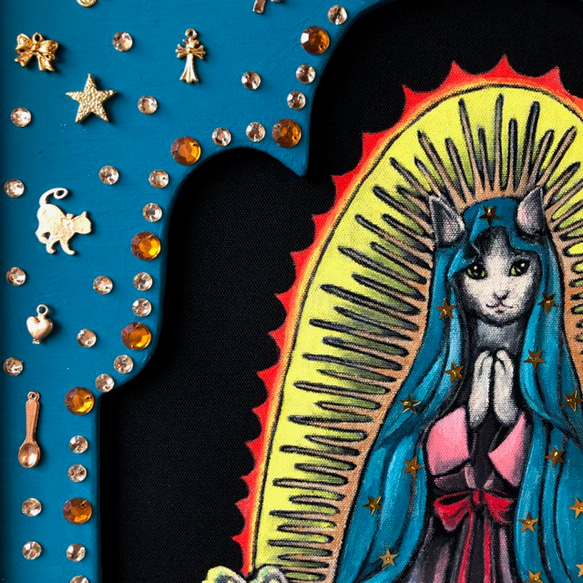 「グアダルーペの聖猫」F6サイズ アート作品 額付 原画 猫 徳島洋子作品 ★ 星月猫 