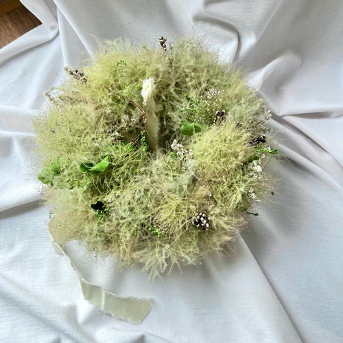 フライングリース(スモークツリー&小花) /ドライフラワー リース  