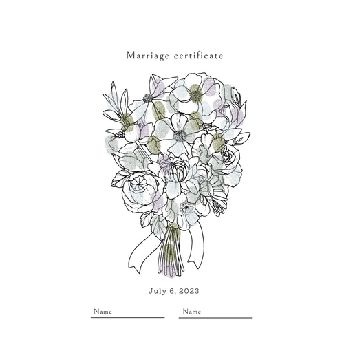 A4【全3種】花束/ケーキ 40名様 ゲスト参加型 結婚証明書 説明文追加可