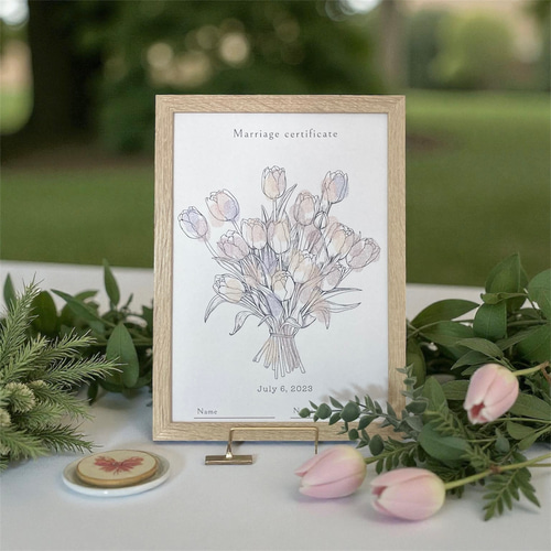 A4【全3種】花束/ケーキ 40名様 ゲスト参加型 結婚証明書 説明文追加可