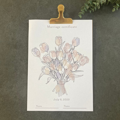 A4【全3種】花束/ケーキ 40名様 ゲスト参加型 結婚証明書 説明文追加可
