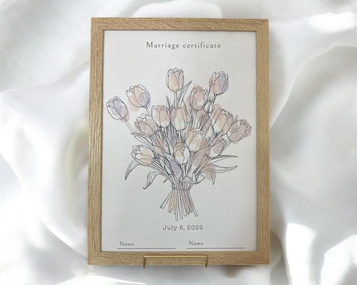 A4【全3種】花束/ケーキ 40名様 ゲスト参加型 結婚証明書 説明文追加可