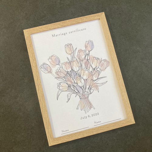 A4【全3種】花束/ケーキ 40名様 ゲスト参加型 結婚証明書 説明文追加可