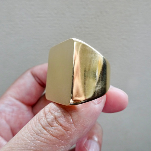 仁尾彫金『ゴールド、ビッグ印台リング』ハンドメイド251 指輪・リング