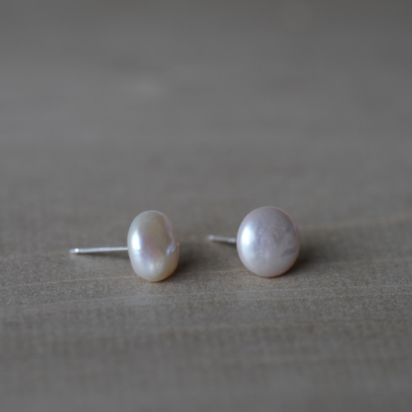 [送料無料] SV925 FW Button LP Pearl stud earrings(PES009) 3枚目の画像