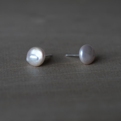 [送料無料] SV925 FW Button LP Pearl stud earrings(PES009) 4枚目の画像