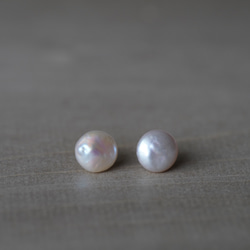 [送料無料] SV925 FW Button LP Pearl stud earrings(PES009) 1枚目の画像