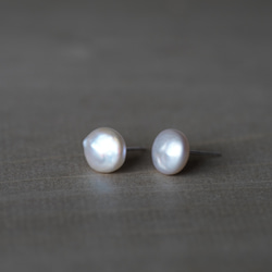 [送料無料] SV925 FW Button LP Pearl stud earrings(PES009) 2枚目の画像