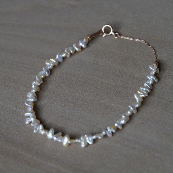 [送料無料] K18 Akoya Baby keshi Pearl chain Bracelet(PBK010) 3枚目の画像